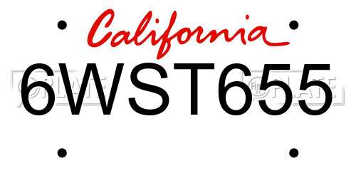 6WST655 California License Plate