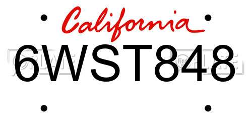 6WST848 California License Plate