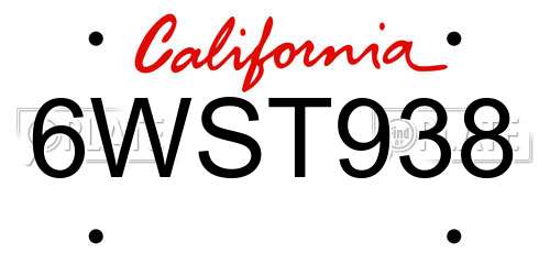 6WST938 California License Plate