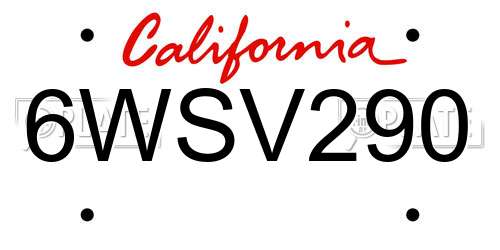 6WSV290 California License Plate