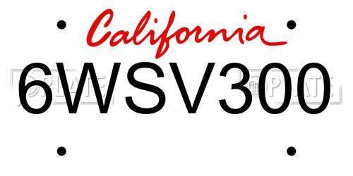 6WSV300 California License Plate