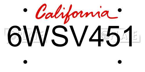 6WSV451 California License Plate