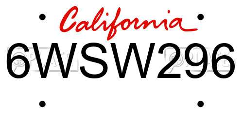 6WSW296 California License Plate