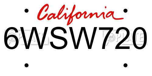 6WSW720 California License Plate