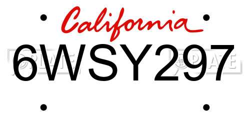 6WSY297 California License Plate