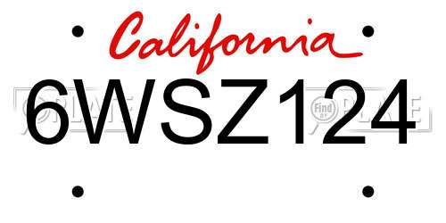 6WSZ124 California License Plate