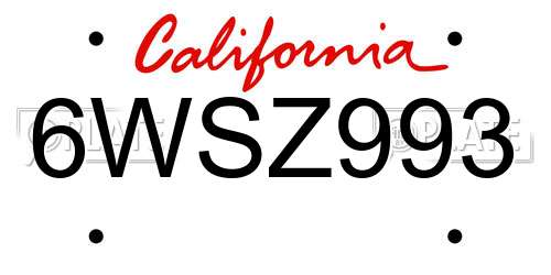 6WSZ993 California License Plate