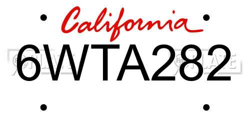 6WTA282 California License Plate