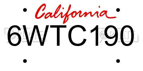 6WTC190 California License Plate