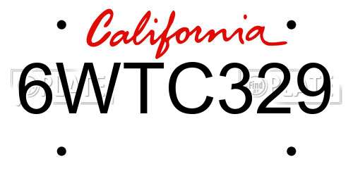 6WTC329 California License Plate