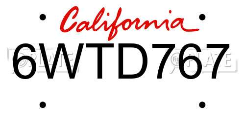 6WTD767 California License Plate