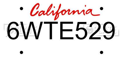 6WTE529 California License Plate