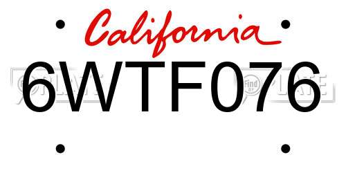 6WTF076 California License Plate