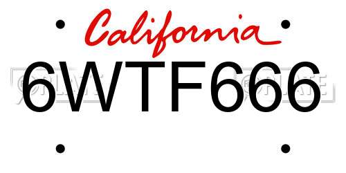 6WTF666 California License Plate