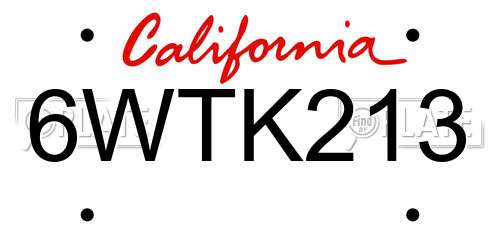 6WTK213 California License Plate
