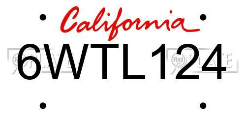 6WTL124 California License Plate