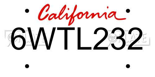 6WTL232 California License Plate