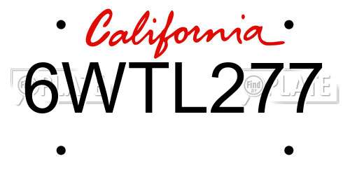 6WTL277 California License Plate