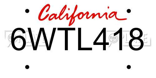 6WTL418 California License Plate