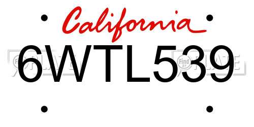 6WTL539 California License Plate