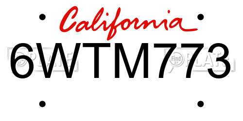 6WTM773 California License Plate