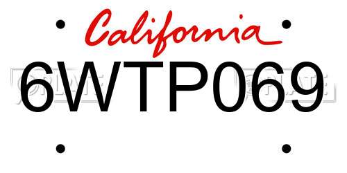 6WTP069 California License Plate