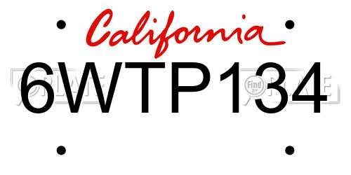 6WTP134 California License Plate