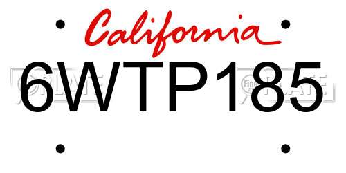 6WTP185 California License Plate