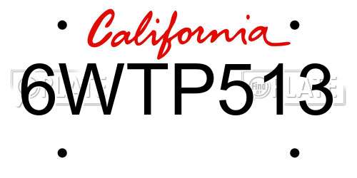 6WTP513 California License Plate