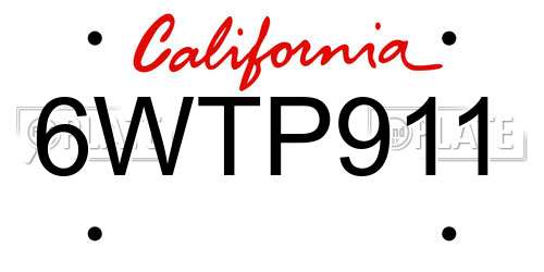 6WTP911 California License Plate