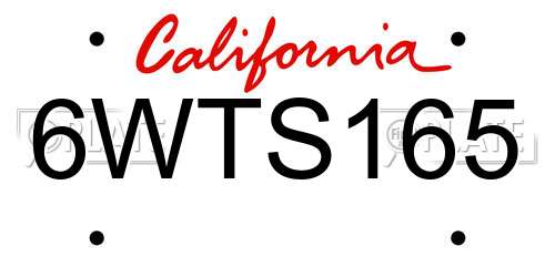 6WTS165 California License Plate