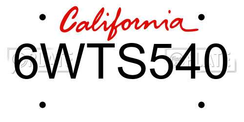 6WTS540 California License Plate