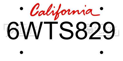 6WTS829 California License Plate