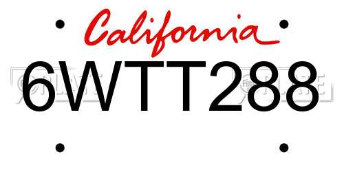 6WTT288 California License Plate