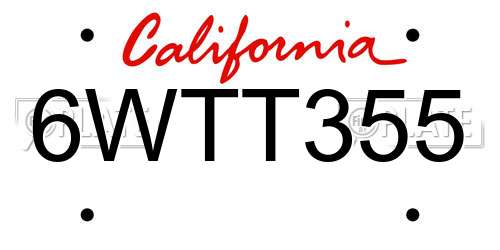 6WTT355 California License Plate