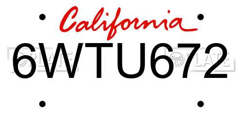 6WTU672 California License Plate