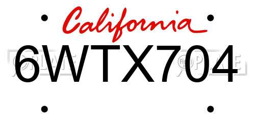 6WTX704 California License Plate