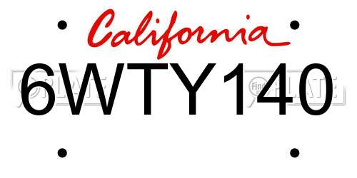 6WTY140 California License Plate