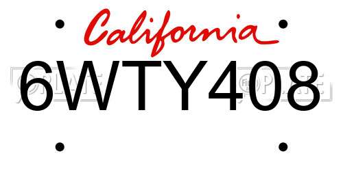 6WTY408 California License Plate