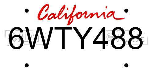 6WTY488 California License Plate