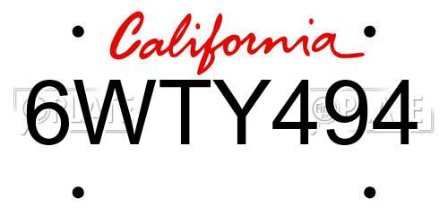 6WTY494 California License Plate