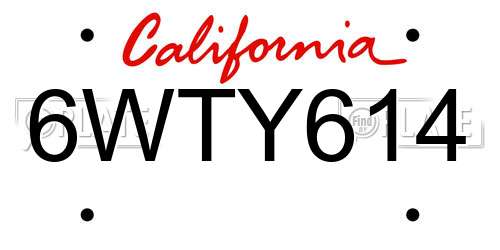 6WTY614 California License Plate
