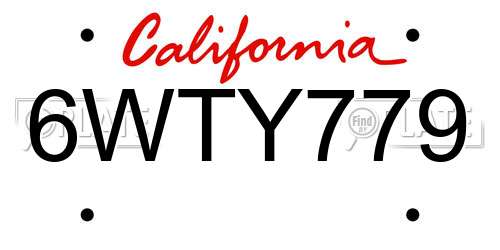 6WTY779 California License Plate