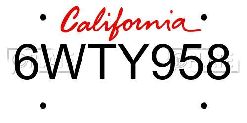 6WTY958 California License Plate