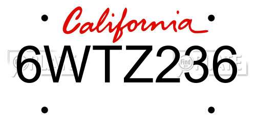 6WTZ236 California License Plate