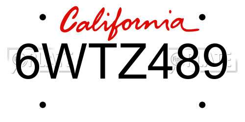 6WTZ489 California License Plate