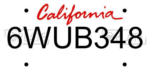 6WUB348 California License Plate