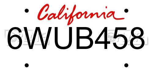 6WUB458 California License Plate