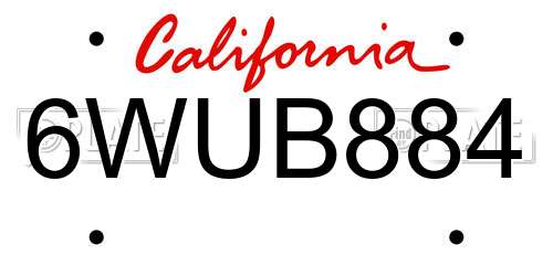 6WUB884 California License Plate