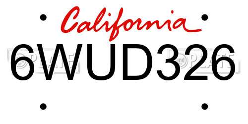 6WUD326 California License Plate